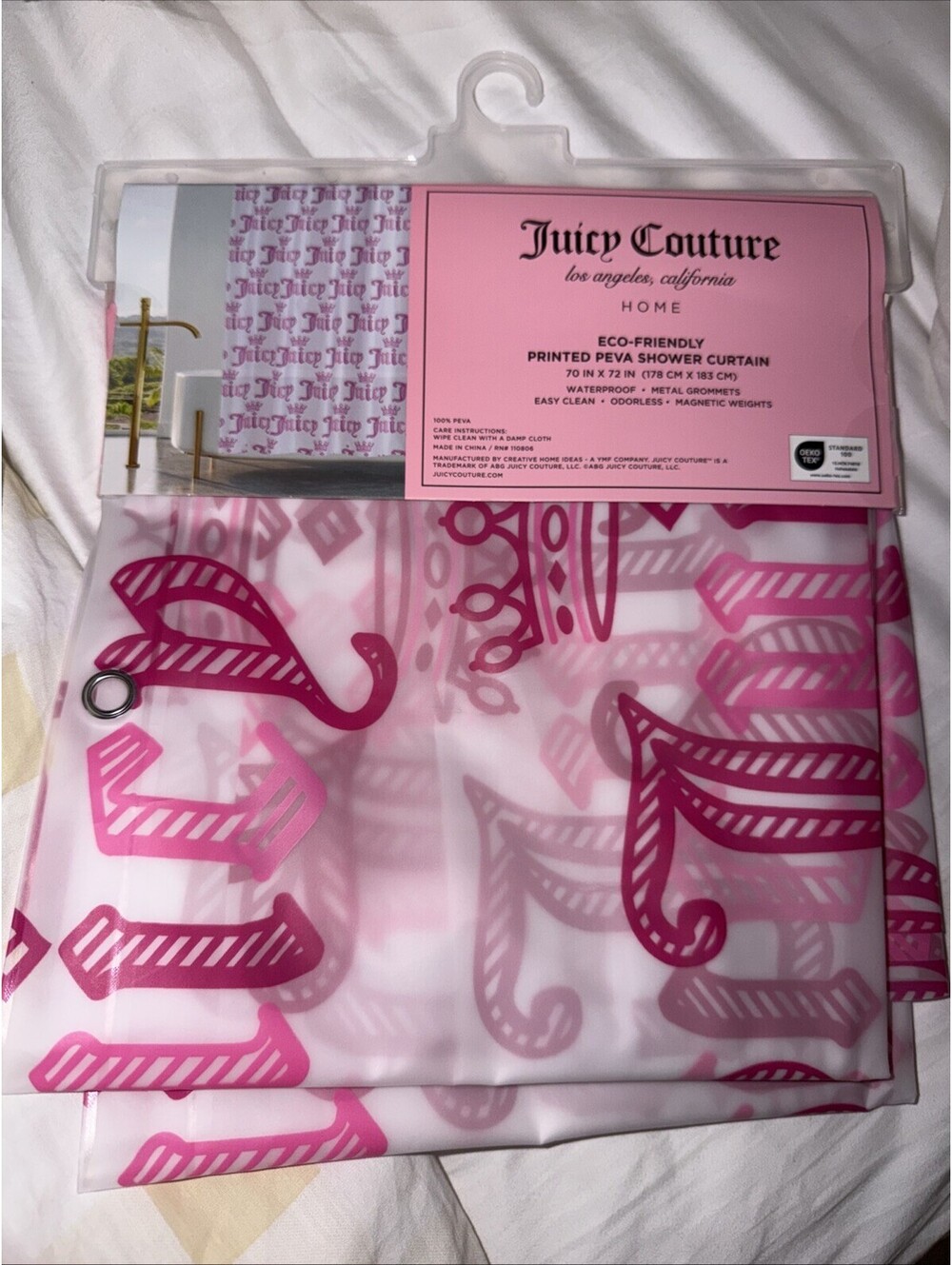 Juicy Couture Pink crown Juicy Shower Curtain PEVA 70x72 Y2K Bathroom NWT